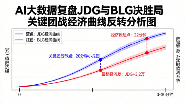 AI大数据复盘JDG与BLG决胜局关键团战经济曲线反转分析图
